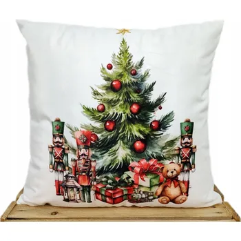 Vánoce Dekorační povlak na polštář s vánočním motivem, vánoční dárky, stromeček, 40x40 Velvet (samet)