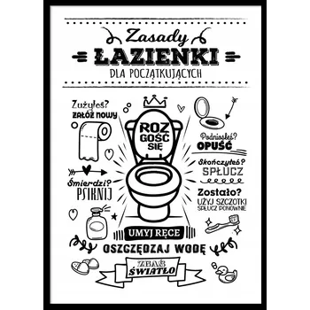 Obraz OBRAZ PLAKÁT V RÁMU do Koupelny WC Toalety PRAVIDLA ZÁCHODU P2543_A4