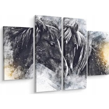 Obraz Čtyřdílný obraz KONĚ Portrét Malba 3D 80x60 cm
