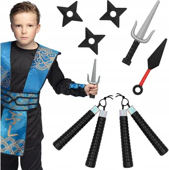 Karnevalový kostým Sada Ninja: Kunai, hvězdice, sai, nunčaky - Kostým