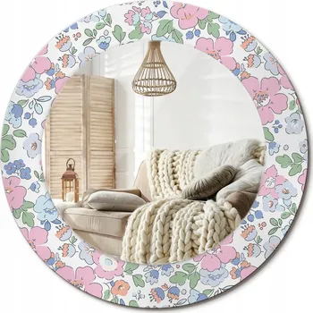 Zrcadlo Kulaté dekorativní zrcadlo na zeď do domu, kanceláře, průměr 50 cm - Barevné kytičky