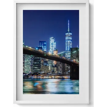 Obraz Obraz s rámem a grafikou na zeď Brooklynský most New York v noci 50x70 cm