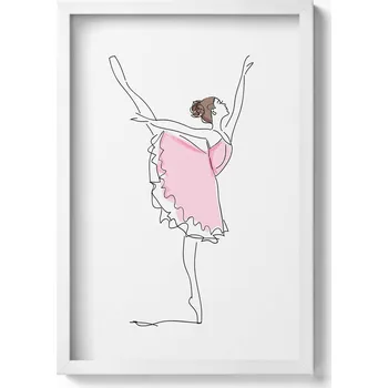Obraz Nástěnný obraz v bílém rámu s grafikou Line-art: Baletka v tanci, 40x60 cm
