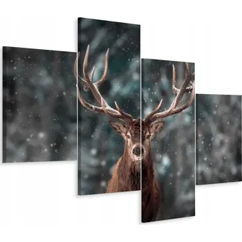 Obraz Čtyřdílný obraz JELEN Les Zima 3D pohled 80x50