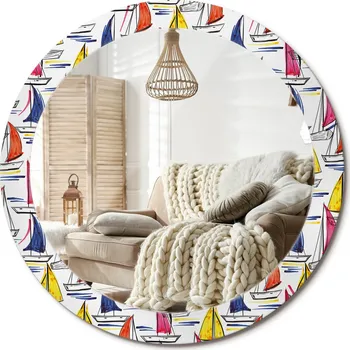 Zrcadlo Zrcadlo s potiskem do koupelny, kuchyně, předsíně, průměr 80 cm, barevné lodičky