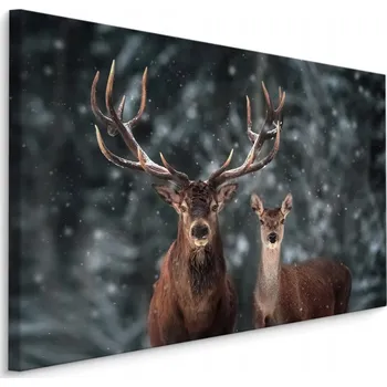 Obraz Obraz do obýváku jeleni SNÍH zima stromy 70x50