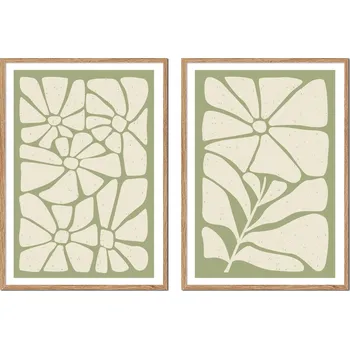 Obraz DYPTYCH Sada 2 OBRAZŮ V RÁMU béžové květiny minimalismus světlé P2555_43x53