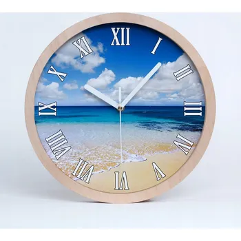 Hodiny Dřevěné nástěnné hodiny klidné moře průměr 25 cm