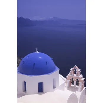 Obraz Plakát Kupole kostela na útesu ostrova Santorini, bez rámu, 20 x 30 cm