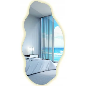 Zrcadlo Velké Krásné Zrcadlo s LED Osvětlením, Asymetrické, do Předsíně, Nad Komodu nebo Psací Stůl