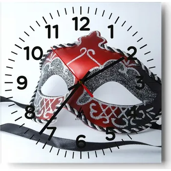 Hodiny Kuchyňské nástěnné hodiny 30x30 Maska Skleněné hodiny do obýváku Moderní Tiché