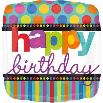 Balónek Fóliový balónek čtvercový Happy Birthday 43 cm