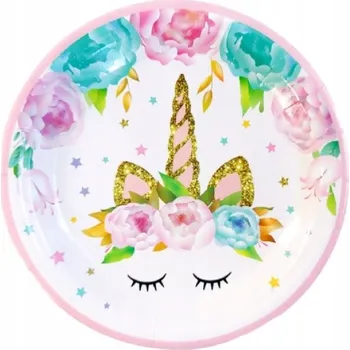 Talíř Papírové Talířky JEDNOROŽEC Unicorn Narozeninová Oslava 18cm 6 Ks.