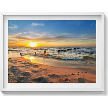 Obraz Obraz v bílém rámu dekorace na zeď Východ slunce nad mořem 80x60 cm