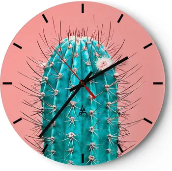 Hodiny Velké nástěnné hodiny 40x40 Kaktus Skleněné hodiny Kulatý Tiché