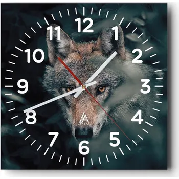 Hodiny Nástěnné hodiny do obýváku 40x40 Vlk Tiché hodiny na skle Stylové a bezhlučné
