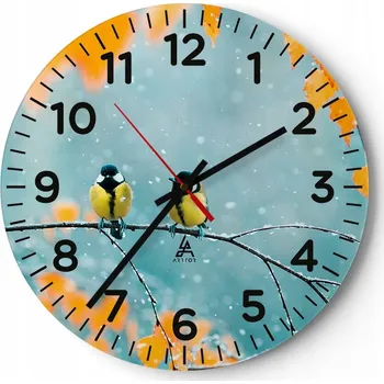 Hodiny Nástěnné hodiny do obýváku 40x40 Ptáci Kulatý Skleněné hodiny Loft Tiché