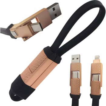 Magnetický kabel 4v1 pro nabíjení přívěsek na klíče 60W 15cm USB C USB A Lightning