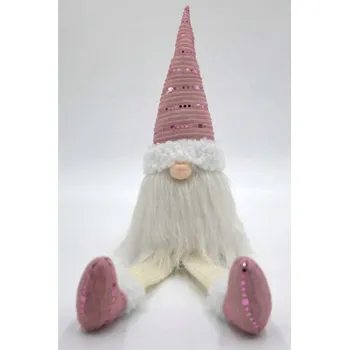 Vánoční dekorace Vánoční skřítek Shiny Santa 38 + 20 cm růžový