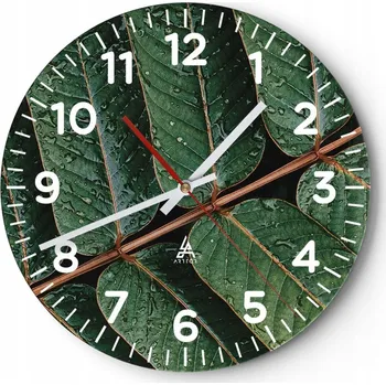 Hodiny Kuchyňské nástěnné hodiny 30x30 Listy Moderní skleněné hodiny Tichý chod