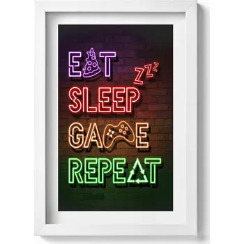 Obraz Elegantní obraz do obýváku Nápis pro hráče Eat sleep game repeat 20x30 cm