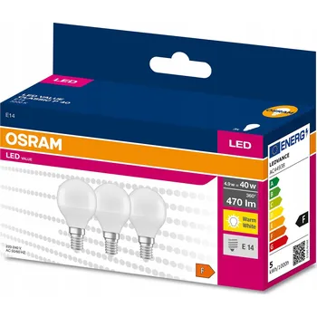 Žárovka 3x LED žárovka E14 P45, 4,9W (ekvivalent 40W), 3000K Osram