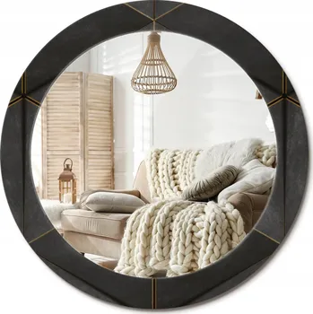 Zrcadlo Zrcadlo s potiskem do koupelny ložnice obývacího pokoje Šedé trojúhelníky Průměr 70 cm