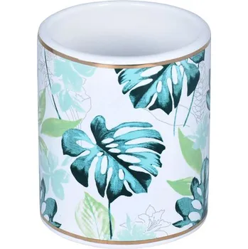 Držák na kartáček BISK Erga Samoa, keramický pohár na zubní kartáčky na postavení, bílá-vícebarevné, ERG-08201