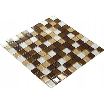 Obklad Skleněná mozaika Englass 30 x 30 cm bílá, odstíny hnědé a béžové
