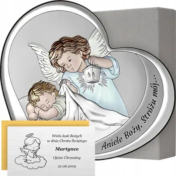 Obraz STŘÍBRNÝ OBRÁZEK ANDÍLEK DÁREK KE KŘTINÁM + GRAVÍROVÁNÍ