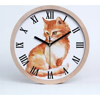 Hodiny Nástěnné hodiny dřevěné římské rezavý kocour průměr 25 cm