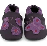 CAROZOO Kožené capáčky s gumovou podrážkou motýlek a květiny 2-3 roky Fialová 24,5