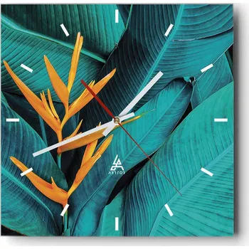 Hodiny Velké nástěnné hodiny 40x40 Botanika Skleněné hodiny Čtvercové Tiché