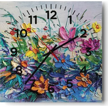 Hodiny Kuchyňské nástěnné hodiny 30x30 Květiny Skleněné hodiny do obýváku Moderní Tiché