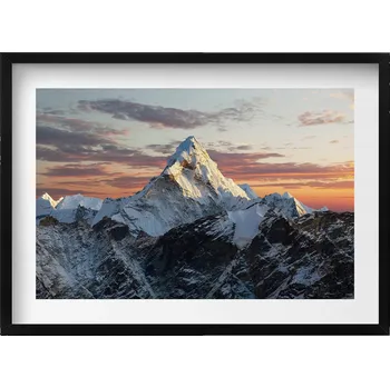Obraz Obraz v černém rámu dekorace na zeď Zasněžený horský štít 70x50 cm