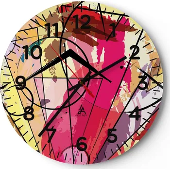 Hodiny Nástěnné hodiny do obýváku 40x40 Abstrakce Kulatý Skleněné hodiny Loft Tiché