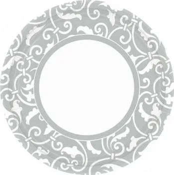 Party nádobí TALÍŘKY STŘÍBRNÝ ORNAMENT NAROZENINY 8 ks 23 cm