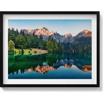 Obraz Dekorativní nástěnný obraz s grafikou v černém rámu Krajina jezera 80x60 cm