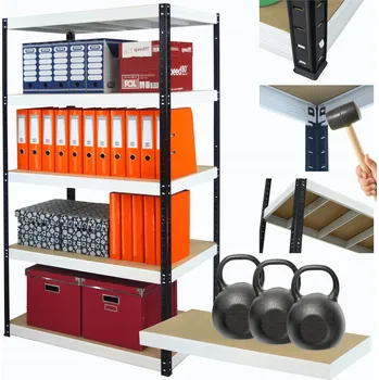 Dílenský regál Kovový dílenský regál HELIOS 196x75x35cm, 5 polic, nosnost 350 kg