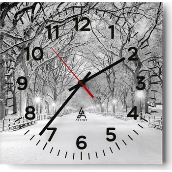 Hodiny Kuchyňské nástěnné hodiny 30x30 Sníh Skleněné hodiny do obýváku Moderní Tiché