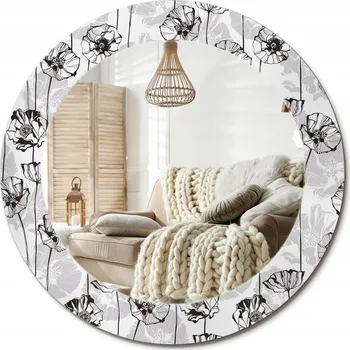 Zrcadlo Loftové nástěnné zrcadlo s ozdobným skleněným rámem Květy vlčího máku průměr 60 cm