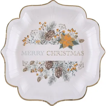 Talíř PAPÍROVÉ TALÍŘKY VESELÉ VÁNOCE ZLATÉ VÁNOČNÍ SVÁTKY 21X21 CM