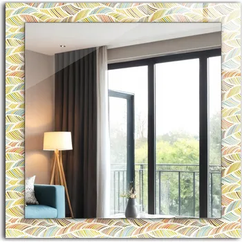 Zrcadlo Čtvercové nástěnné zrcadlo s potiskem motivu 60x60 Barevné vlny listy