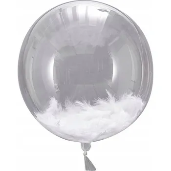 Balónek BALÓN KOULE PRŮHLEDNÝ S BÍLÝM PEŘÍM 45CM XL