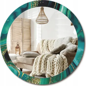 Zrcadlo Dekorativní zrcadlo s ozdobným kulatým rámem Smaragdový mramor průměr 90 cm