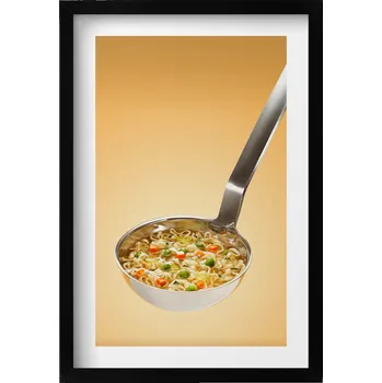 Obraz Dekorativní obraz v černém rámu na zeď do obýváku Polévka v lžíci 40x60 cm