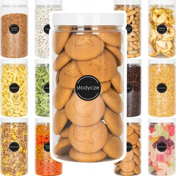 Dóza na potraviny 12x ZAVAŘOVACÍ SKLENICE NÁDOBA NA POTRAVINY PRO SÝPKÉ PRODUKTY 1,5L kamaju + SAMOLEPICÍ ŠTÍTKY