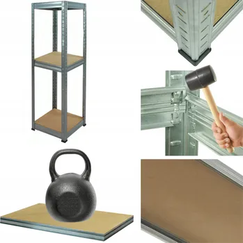 Dílenský regál Kovový regál do skladu, dílny pozink HELIOS 90x30x30 cm, 3 police, nosnost 175 kg