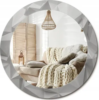 Zrcadlo Zrcadlo s dekorativní grafikou na skle Abstraktní bílý křišťál Průměr 70 cm