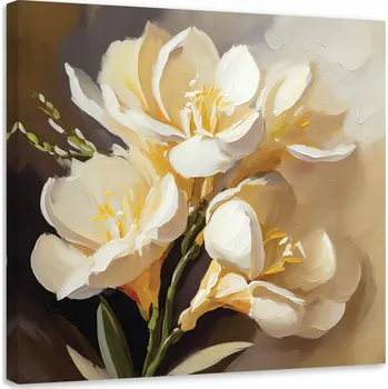 Obraz OBRAZ DO LOŽNICE krémové Pivoňky ručně malované NA PLÁTNĚ 60x60